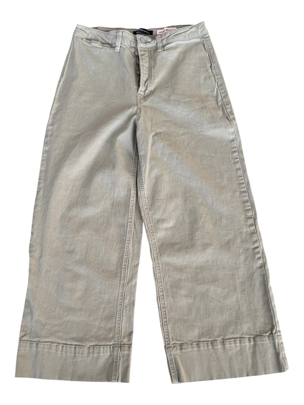 BCBGeneration High-Rise Wide-Leg Cropped Twill Pants Sage Green Sz 11